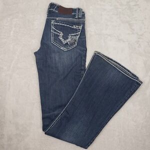 High Society Slim Flare Jeans Low Rise Embellished Embroidered Women 5/6 28 (30)